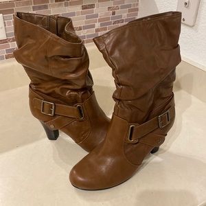 Mid calf light brown suede boots
